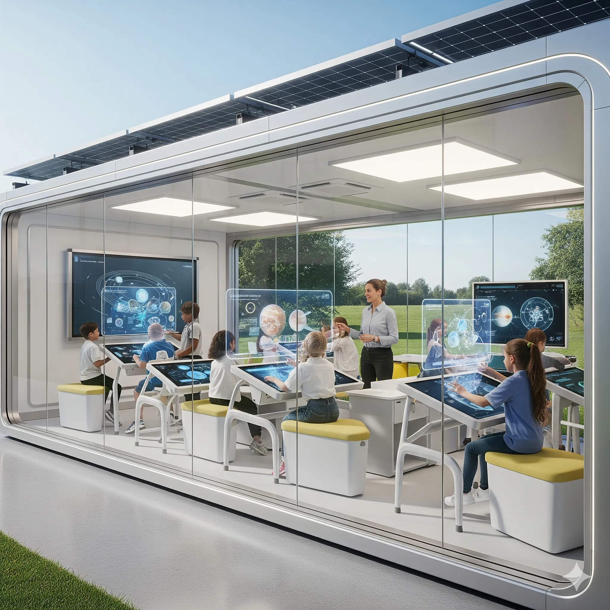 Students studying inside Insade Portable Classrooms