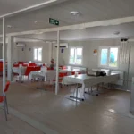 Industrial prefabricated dining hall with stainless kitchen