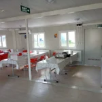 Prefabricated dining hall with modern furniture