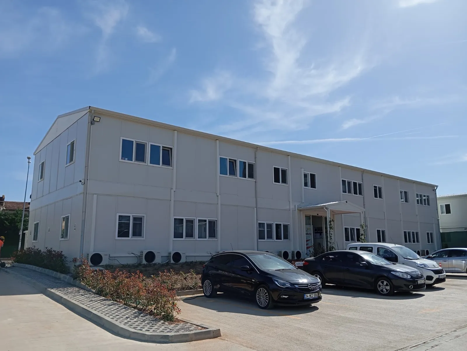 Prefabricated dining hall with large windows