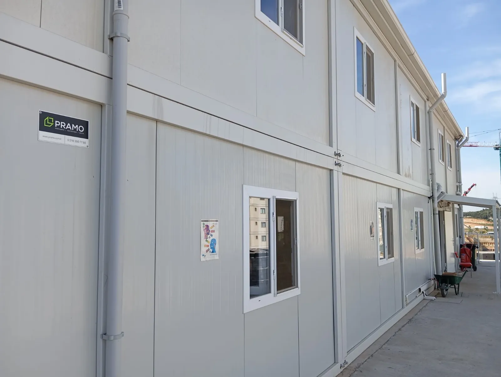Interior view of prefabricated dining hall with serving counters